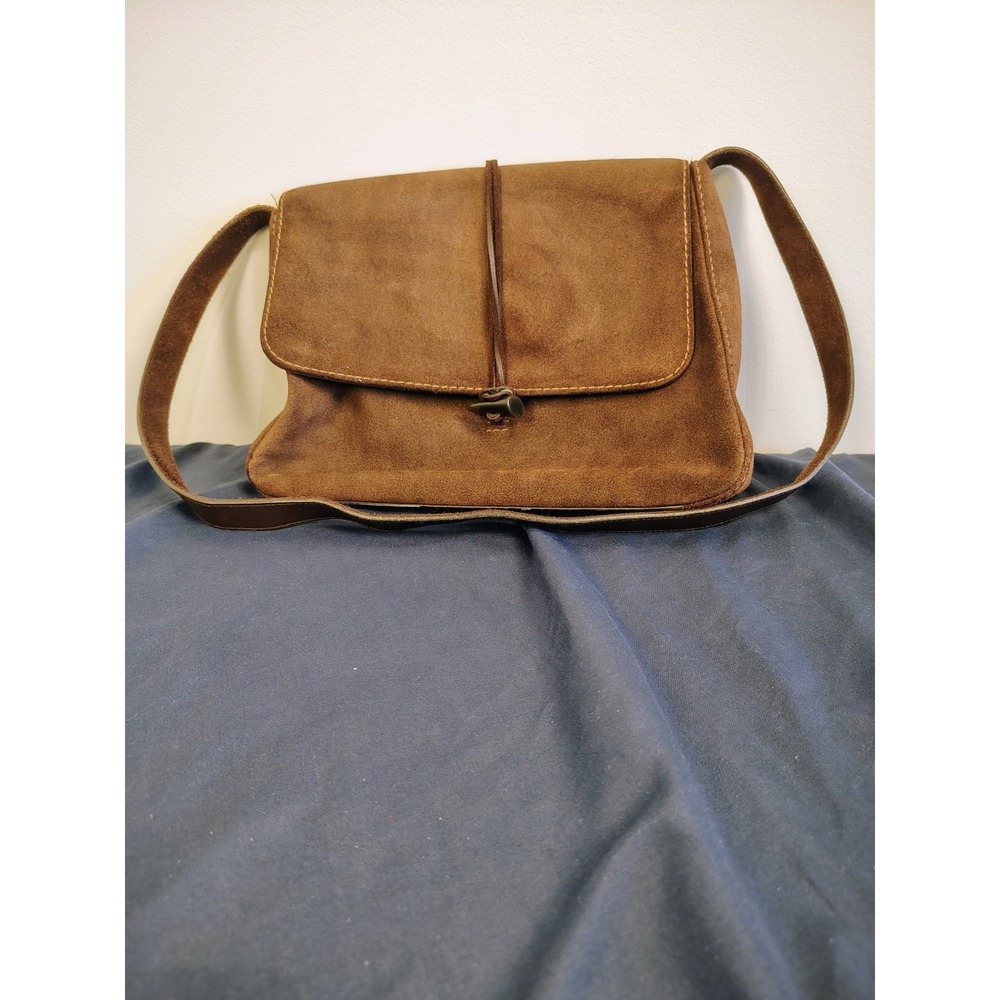 Ralph Lauren Vintage Suede Shoulder Bag Cognac Brown Studded Leather Trim Y2K